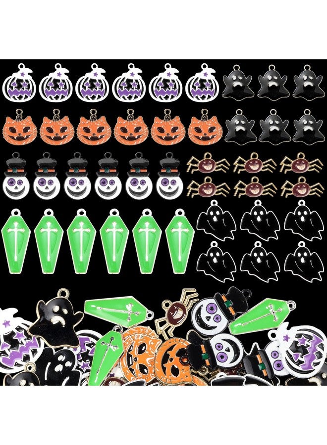 CESUSME 42 Pcs Halloween Charms Bulk, 7 Styles Horror Ghost Cat Halloween Charms For Jewelry Making, Spider Coffin Pumpkin Halloween Pendant Charms For Bracelets Earring Diy Crafts Accessories - Image 1