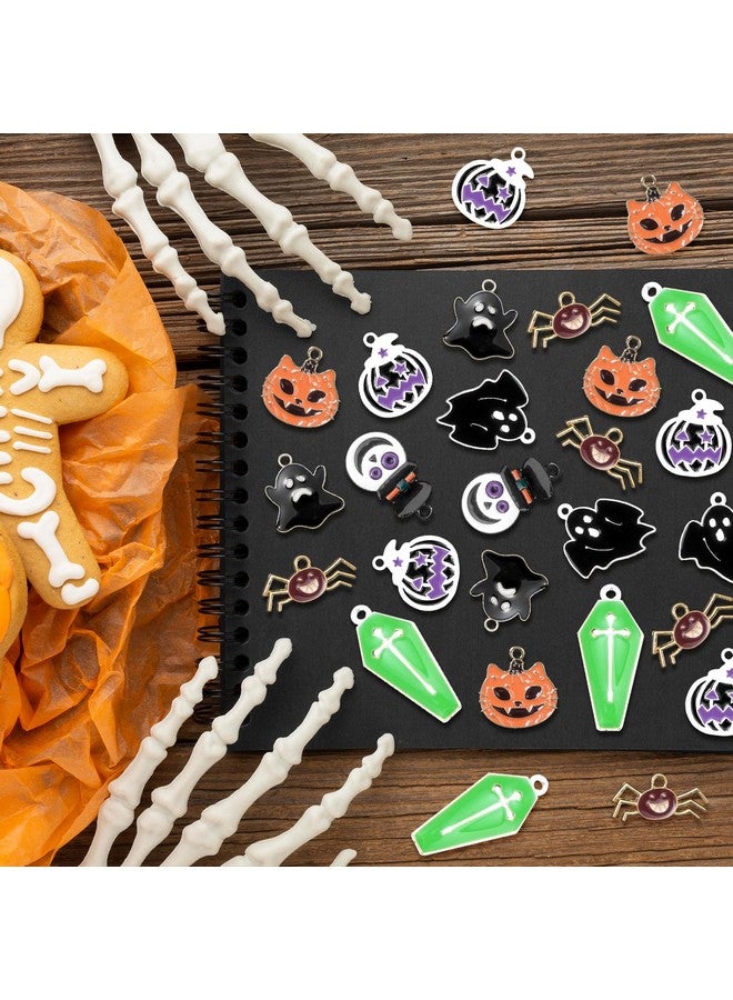CESUSME 42 Pcs Halloween Charms Bulk, 7 Styles Horror Ghost Cat Halloween Charms For Jewelry Making, Spider Coffin Pumpkin Halloween Pendant Charms For Bracelets Earring Diy Crafts Accessories - Image 4