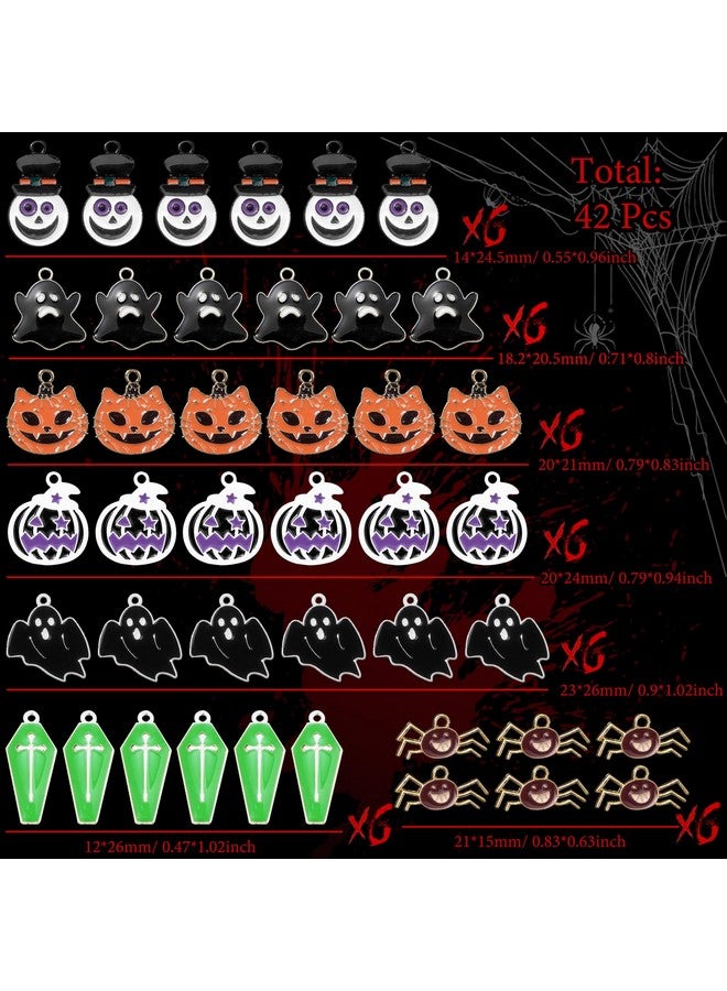 CESUSME 42 Pcs Halloween Charms Bulk, 7 Styles Horror Ghost Cat Halloween Charms For Jewelry Making, Spider Coffin Pumpkin Halloween Pendant Charms For Bracelets Earring Diy Crafts Accessories - Image 2