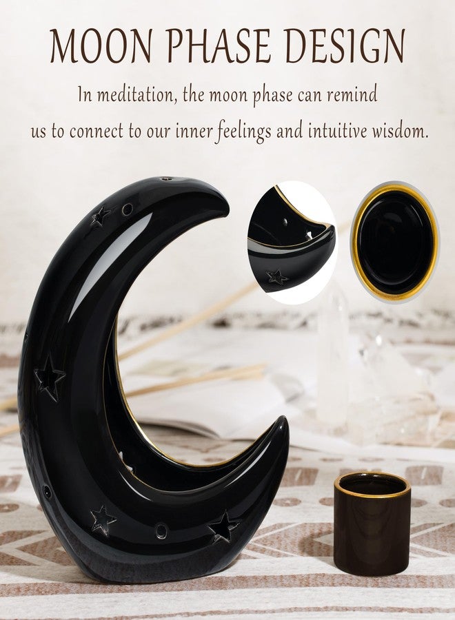 ZenBless Moon Versatile Ceramic Backflow Incense Holder and Burner Waterfall,for Burning Sage, Palo Santo, Backflow Cone and Candle,Aromatherapy Ornament Home Room Decor,The Ideal Present (Black) - Image 5