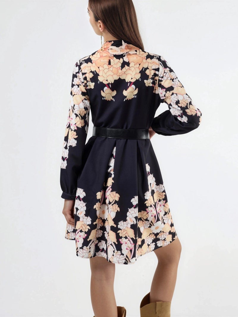 Jennyfer Floral Print V-Neck Belted Mini Dress - Image 3