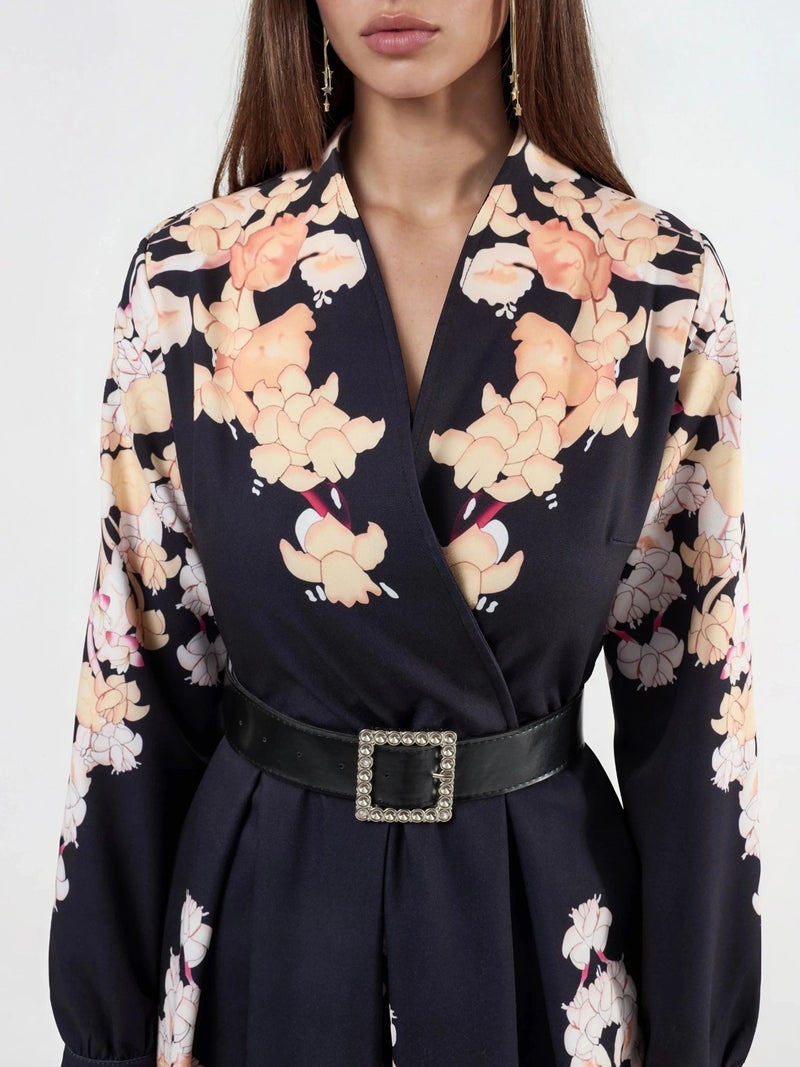 Jennyfer Floral Print V-Neck Belted Mini Dress - Image 4
