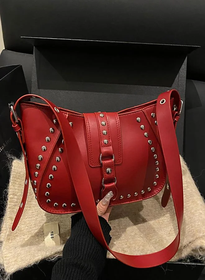 Take Two Red Studded Shoulder Bag