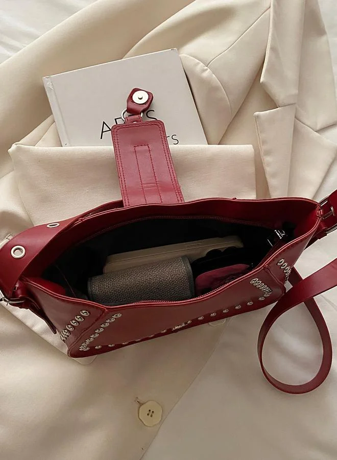Take Two Red Studded Shoulder Bag