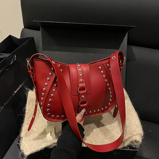 Styli Red Studded Shoulder Bag