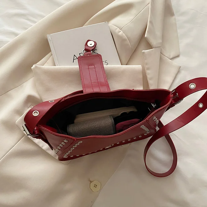 Styli Red Studded Shoulder Bag