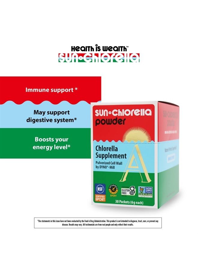 Sun Chlorella Powder Green Algae Superfood Supplement Supports Whole Body Wellness Immune Defense, Gut Health & Natural Energy Boost - Chlorophyll, B12, Protein, Non-GMO - 30 Packets - Image 3