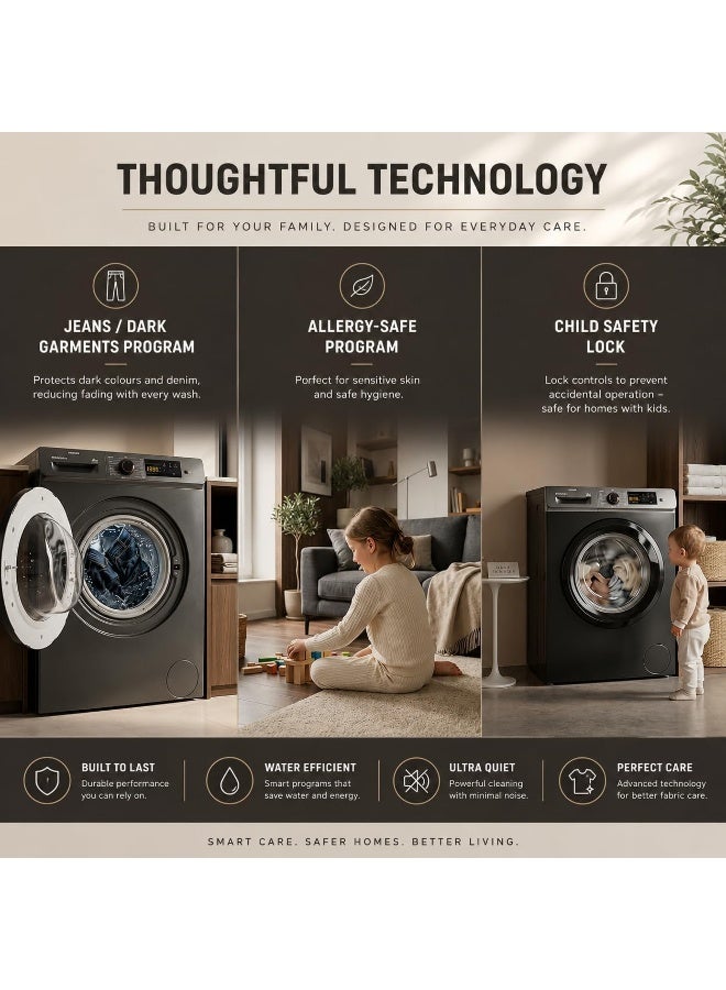 هوفر غسالة بسرعة 1000لفة/الدقيقة 7 kg HWM-V710-S فضي - Image 4