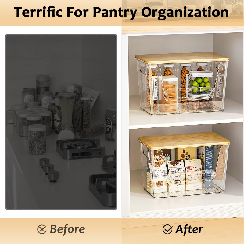Delamu 2 Set Pantry Organizers and Storage, Trash Bag Holder Under Sink Organizer for 4-13 Gal Bags, Trash Bag Dispenser with Bamboo Top for Onion, Potato, Garlic, Clear (11-7/32"L*7" W*7-1/8"H) - Image 5
