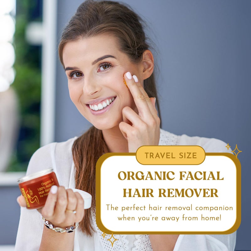 MOOM مووم - مجموعة سفر شمع السكر للوجه، لإزالة الشعر من الذقن والحواجب والشفة العليا - مصنوعة من الألوة فيرا وزيت شجرة الشاي - تشمل وعاء 1.6 أونصة، 6 شرائط قماش قابلة لإعادة الاستخدام و2 عصا لتطبيق الشمع - Image 2