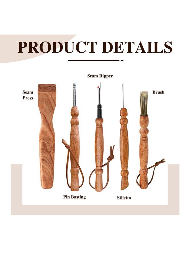 SAVINA Set 5 Wooden Sewing Tool - Seam Ripper, Seam Press, Stiletto, Basting Pin Tool, Cleaning Brush - Premium Hardwood Handles for Quilting & Hand Sewing - Image 4