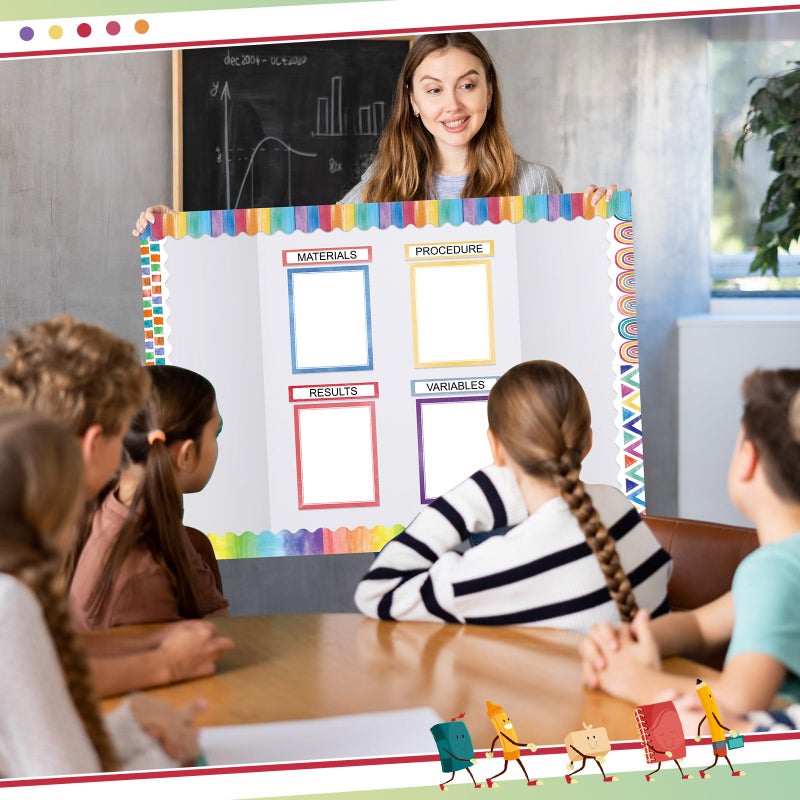 Fuyoooo 90 Pcs Science Fair Board Supplies 60 Trim Scalloped Bulletin Board Borders 24 Presentation Board Subtitles 6 Science Fair Titles for Classroom Display Boards (Watercolor) - Image 5