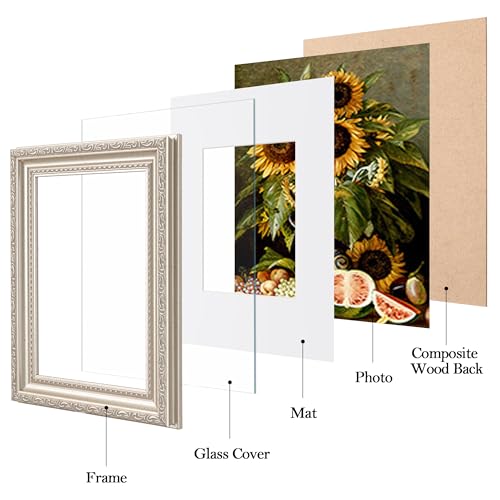 eletecpro 5x7 Picture Frames Set of 2 Vintage Frames with Glass Cover Silver Photo Frame Displays 4x6 Photo with Mat or 5x7 without Mat for Tabletop or Wall Decor Silver Beige - Image 3