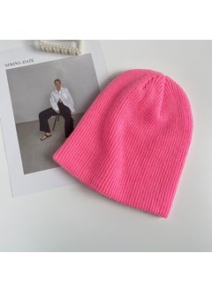 Generic White knitted hat for women autumn and winter Korean style fashionable all-matching solid color big head circumference wool pullover hat confinement delivery Phosphor 