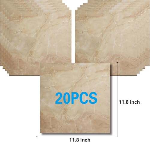 SHOWCOLOUR 20Sheets Peel and Stick Colorful Backsplash Marble Look 12X12 Self Adhesive Wall Tile Back Splashes for Kitchen Living Room Bedroom Colorful Tiles Apricot Marble - Image 3