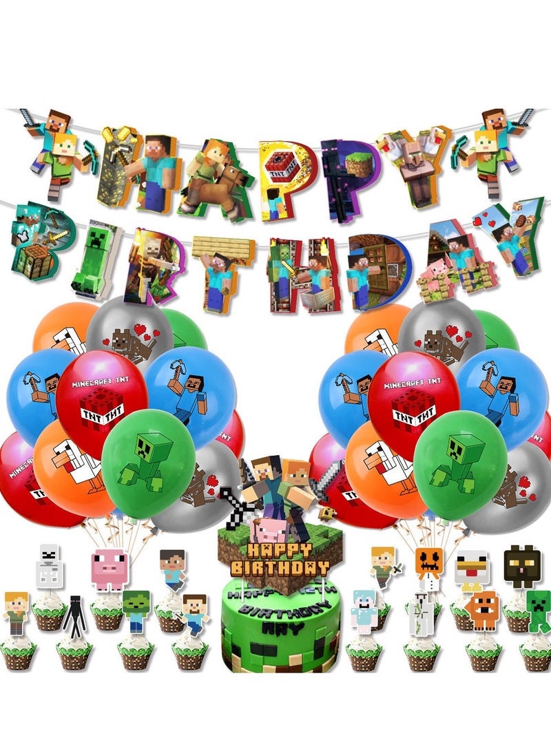 45 قطعة ديكورات عيد ميلاد بموضوع ماينكرافت لإمدادات أعياد ميلاد الأطفال، مجموعة ديكورات حفلات للبنات والنساء والرجال والأطفال والرضع - Image 1