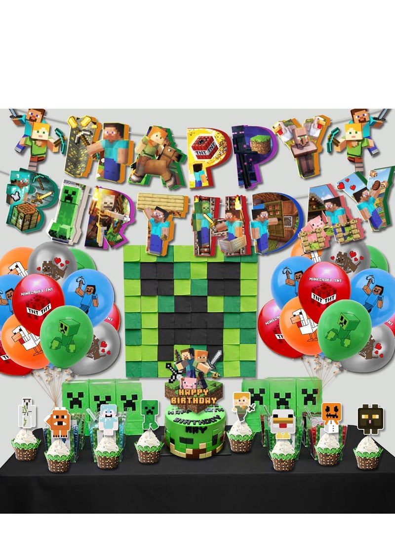 45 قطعة ديكورات عيد ميلاد بموضوع ماينكرافت لإمدادات أعياد ميلاد الأطفال، مجموعة ديكورات حفلات للبنات والنساء والرجال والأطفال والرضع - Image 2