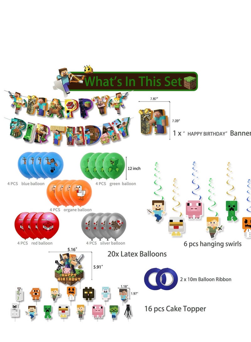 45 قطعة ديكورات عيد ميلاد بموضوع ماينكرافت لإمدادات أعياد ميلاد الأطفال، مجموعة ديكورات حفلات للبنات والنساء والرجال والأطفال والرضع - Image 3