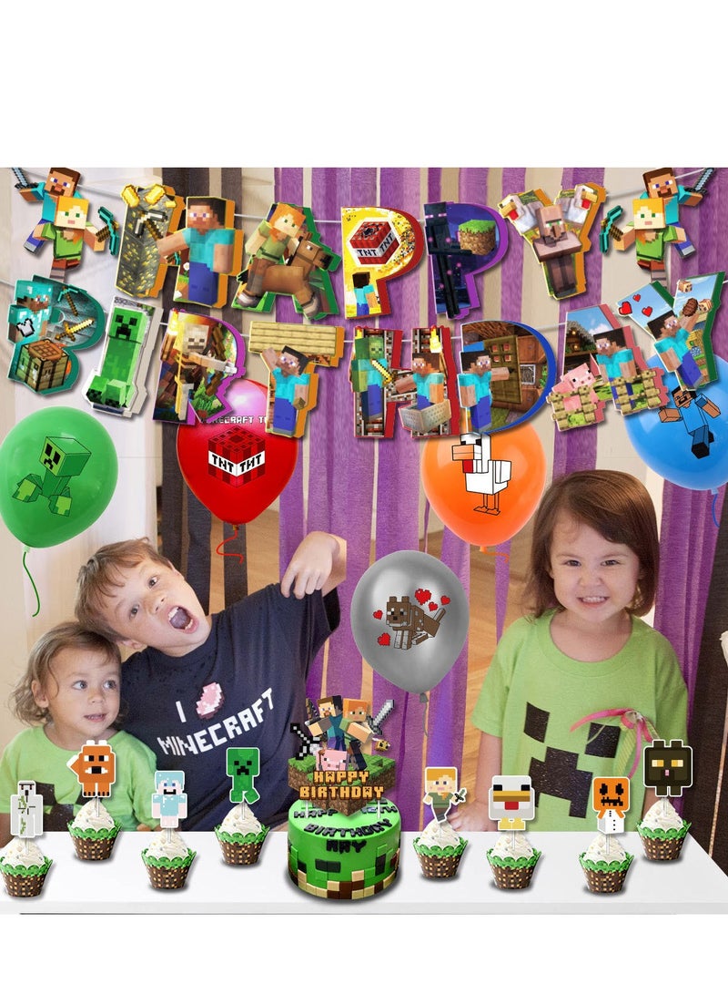 45 قطعة ديكورات عيد ميلاد بموضوع ماينكرافت لإمدادات أعياد ميلاد الأطفال، مجموعة ديكورات حفلات للبنات والنساء والرجال والأطفال والرضع - Image 4