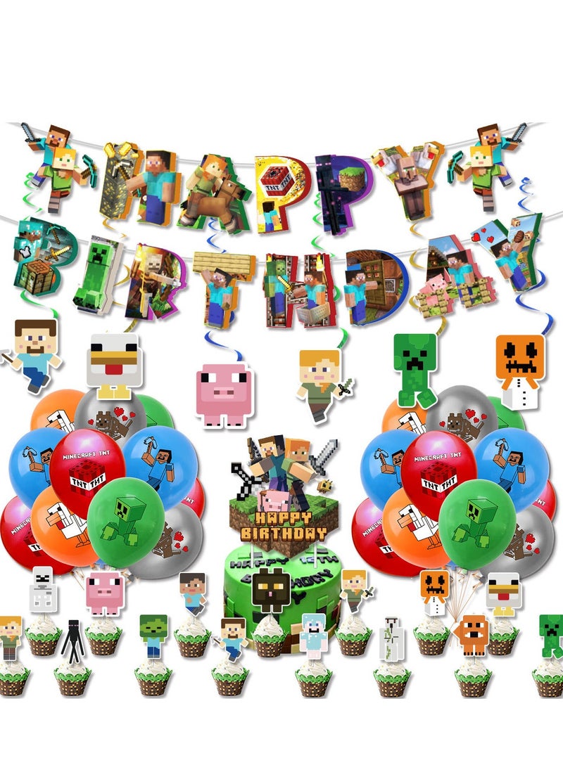 45 قطعة ديكورات عيد ميلاد بموضوع ماينكرافت لإمدادات أعياد ميلاد الأطفال، مجموعة ديكورات حفلات للبنات والنساء والرجال والأطفال والرضع - Image 5
