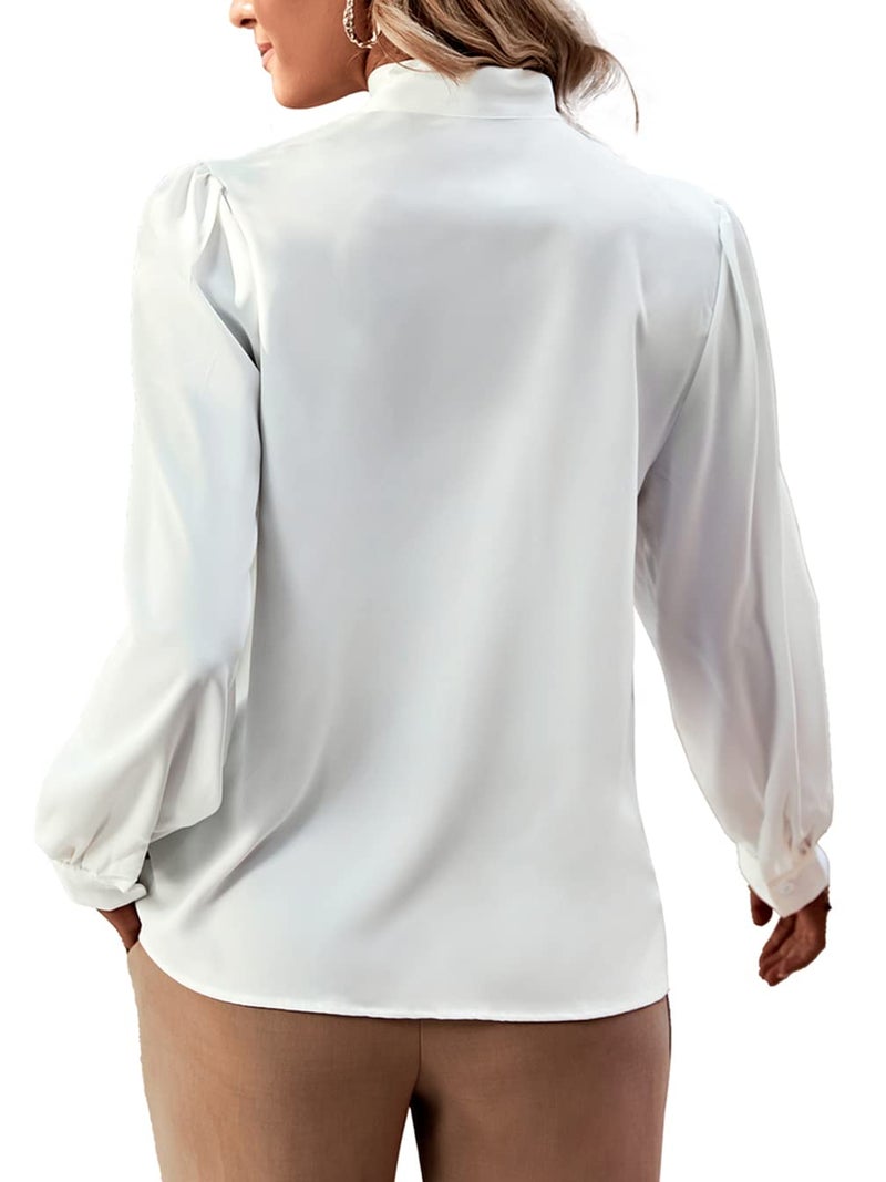Rooscier Women's Bow Tie Neck Long Sleeve Buttton Cuff Chiffon Elegant Blouse White XX-Large - Image 2