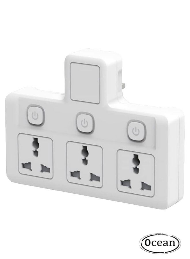 أوشن ,المملكة المتحدة 3 دبوس مقابس الطاقة الكهربائية للمنزل والمكتب والمطبخ (3 طريقة) ، المدمجة وتصميم توفير المساحة ، الأبيضمتعددة التوصيل الطاقة تمديد المقبس محول, 3 طريقة عالمية الجدار الكهربائية Extender المخرج, - Image 1