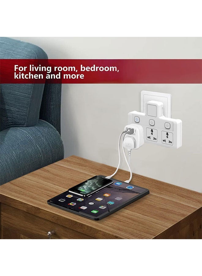 أوشن ,المملكة المتحدة 3 دبوس مقابس الطاقة الكهربائية للمنزل والمكتب والمطبخ (3 طريقة) ، المدمجة وتصميم توفير المساحة ، الأبيضمتعددة التوصيل الطاقة تمديد المقبس محول, 3 طريقة عالمية الجدار الكهربائية Extender المخرج, - Image 2