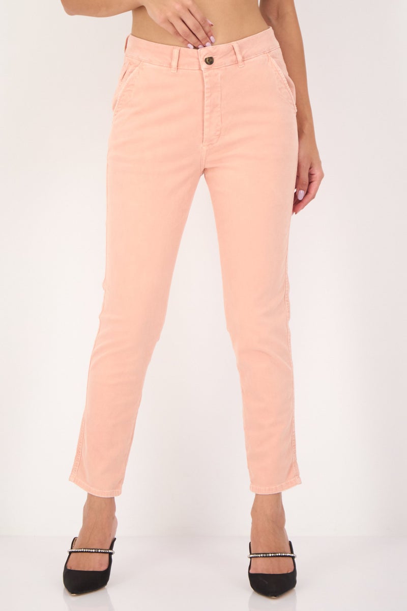 Reiko Women Tapered Fit Plain Chino Pants, Peach - Image 1