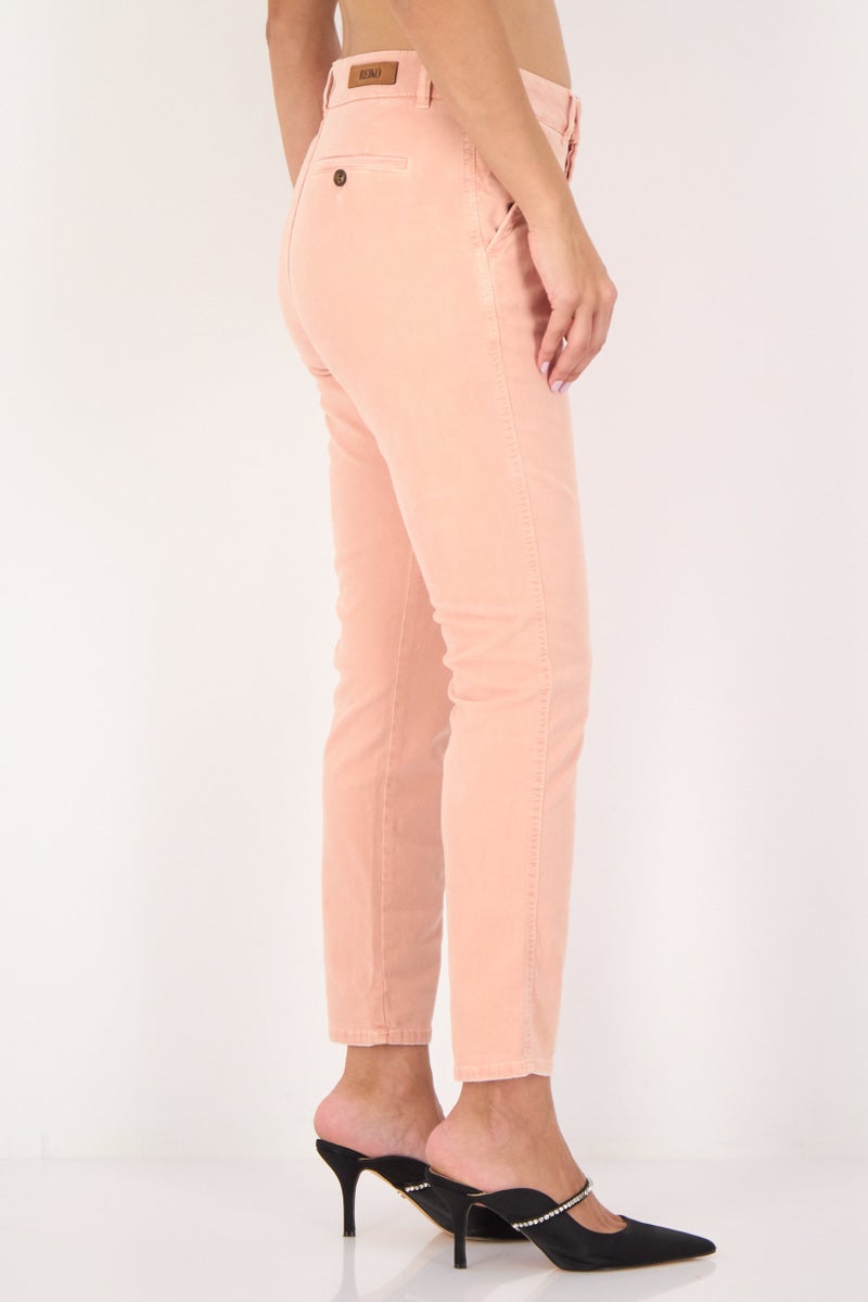 Reiko Women Tapered Fit Plain Chino Pants, Peach - Image 3
