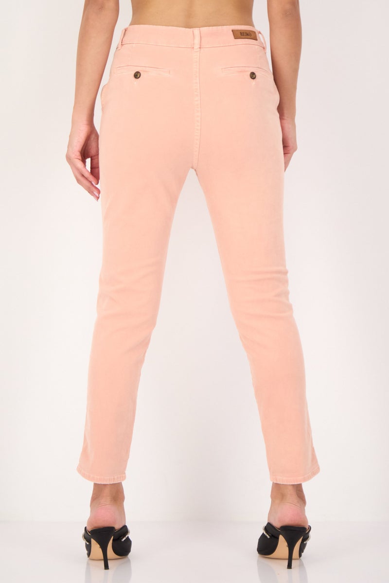 Reiko Women Tapered Fit Plain Chino Pants, Peach - Image 4
