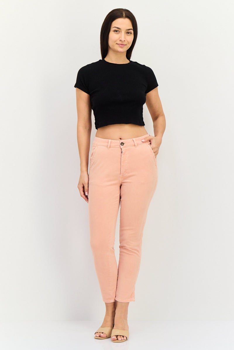 Reiko Women Tapered Fit Plain Chino Pants, Peach - Image 2