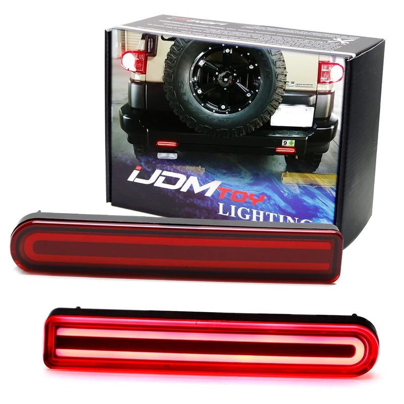iJDMTOY Dark Red Lens Full LED Lower Bumper Reflector Lights Compatible With 20072014 Toyota FJ Cruiser Function as Tail Rear Fog Lamps Brake Sequential Blink Turn Signal