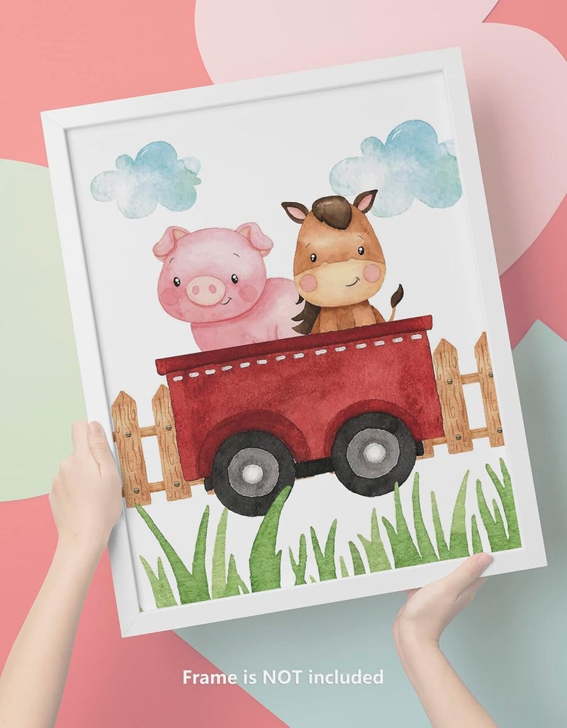 VICBOU 4 Pcs Watercolor Cute Farm Animals Wall Art Prints Nursery Decor Nursery Wall Decor Farm Animal Lover Gift Posters for Baby Room Playroom Girls Boys Kids Room Decoration 8x10 in Unframed - Image 2