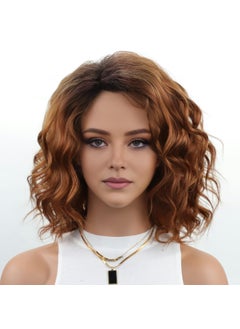 RENERSHOW RENERSHOW Short Ombre Auburn Wavy Bob Wigs for White Women Layered Chin Length Bob Curly Hair Wig Heat Synthetic Natural Daily Party Wig 