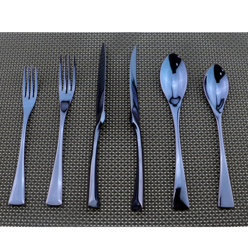 Uniturcky Flatware Set 1810 Stainless Steel Mirror Polished Blue Cutlery  Silverware Utensil Set of Serrated Steak Knife Dinner Fork Knife Spoon Salad Fork Dessert Spoon6 Piece Service for 1