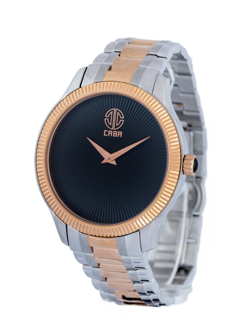 CABA Men's Watch, Modern Design, Black Dial And Without Numbers, Waterproof, Stainless Steel Bracelet, Silver &Copper - 3106885M-2 - Image 1