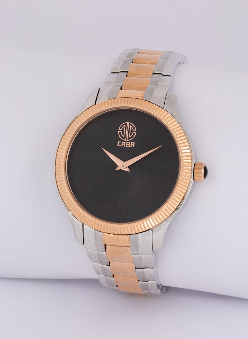 CABA Men's Watch, Modern Design, Black Dial And Without Numbers, Waterproof, Stainless Steel Bracelet, Silver &Copper - 3106885M-2 - Image 3