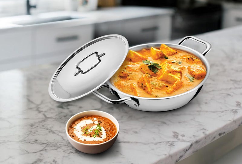 Amanda Amanda Triply Stainless Steel Kadhai with Lid,Kadai for Cooking, Stainless Steel Cookware Triply Kadai, Induction & Gas Stove Compatible, 1.5 litres (20cm), 5 Years Warranty - Silver - Image 3