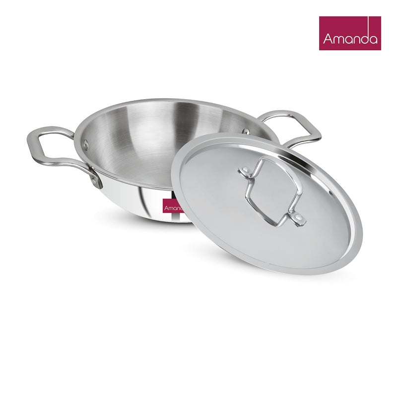 Amanda Amanda Triply Stainless Steel Kadhai with Lid,Kadai for Cooking, Stainless Steel Cookware Triply Kadai, Induction & Gas Stove Compatible, 1.5 litres (20cm), 5 Years Warranty - Silver - Image 4