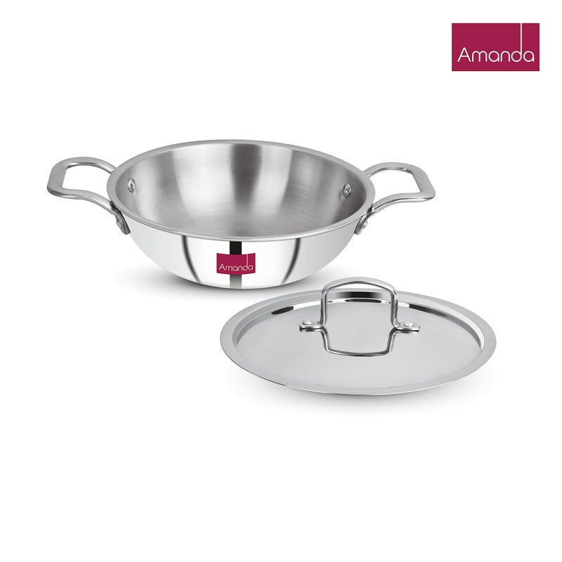 Amanda Amanda Triply Stainless Steel Kadhai with Lid,Kadai for Cooking, Stainless Steel Cookware Triply Kadai, Induction & Gas Stove Compatible, 1.5 litres (20cm), 5 Years Warranty - Silver - Image 5