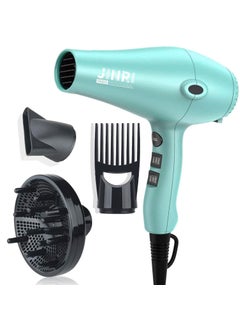 JINRI Ionic Hair Dryer 1875wFast Dry Low Noise Professional Salon Blow Dryer Pro Ion Hairdryer with DiffuserConcentrator for CurlyStraight Mint Green 