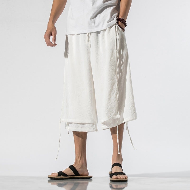 Summer plus size Chinese style cotton and linen casual pants for men and women dark pendant ribbon antique Chinese clothing song pants K92/P85 - Image 5