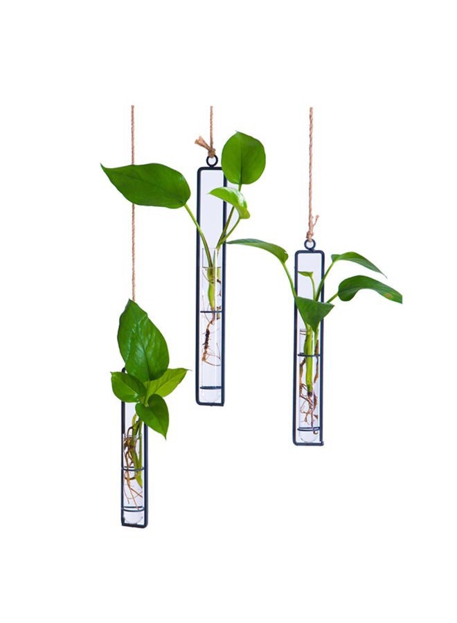 AQRICHFOX 3 Pieces Hanging Glass Hydroponic Planter Transparent Test Tube Plant Vase Terrarium Container for Indoor Outdoor Modern Home Decoration (Black) - Image 1