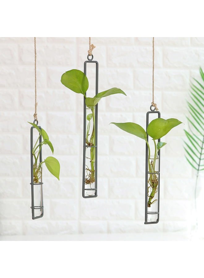 AQRICHFOX 3 Pieces Hanging Glass Hydroponic Planter Transparent Test Tube Plant Vase Terrarium Container for Indoor Outdoor Modern Home Decoration (Black) - Image 5