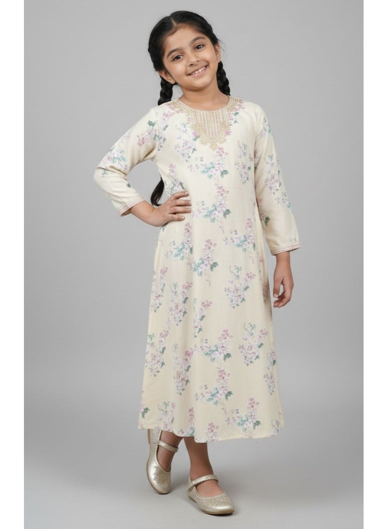 HANA & SARA Girls Arabic Viscose Blended Digital Print Jalabiya – Floral Comfort Fit Festive Wear Dress - Image 4