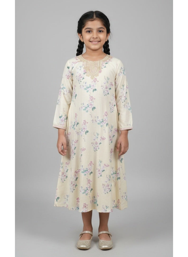 HANA & SARA Girls Arabic Viscose Blended Digital Print Jalabiya – Floral Comfort Fit Festive Wear Dress - Image 2