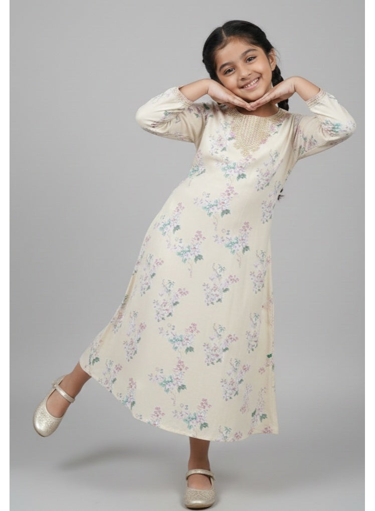 HANA & SARA Girls Arabic Viscose Blended Digital Print Jalabiya – Floral Comfort Fit Festive Wear Dress - Image 3