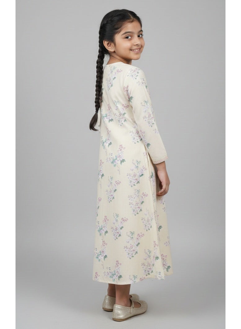 HANA & SARA Girls Arabic Viscose Blended Digital Print Jalabiya – Floral Comfort Fit Festive Wear Dress - Image 5