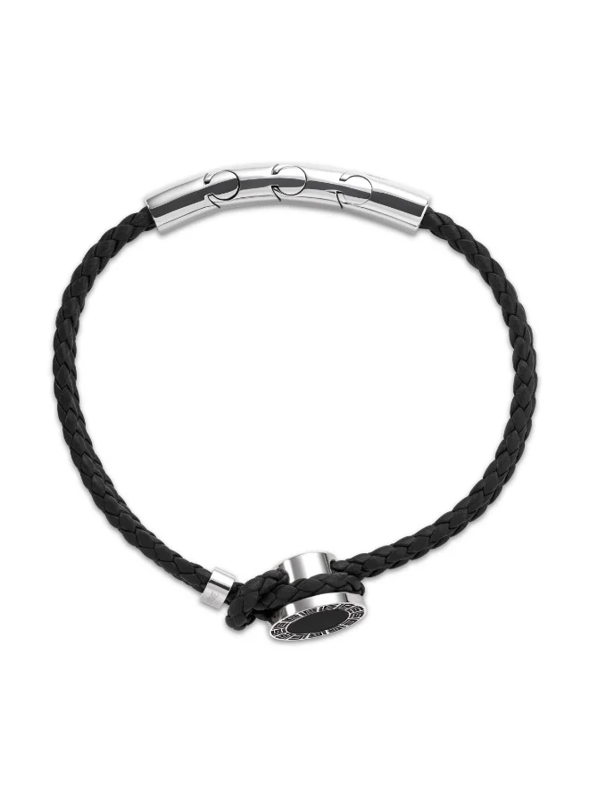 Guy Laroche  Silver Stainless Steel and Black Leather Bracelet for Men for Men | Best Price UAE