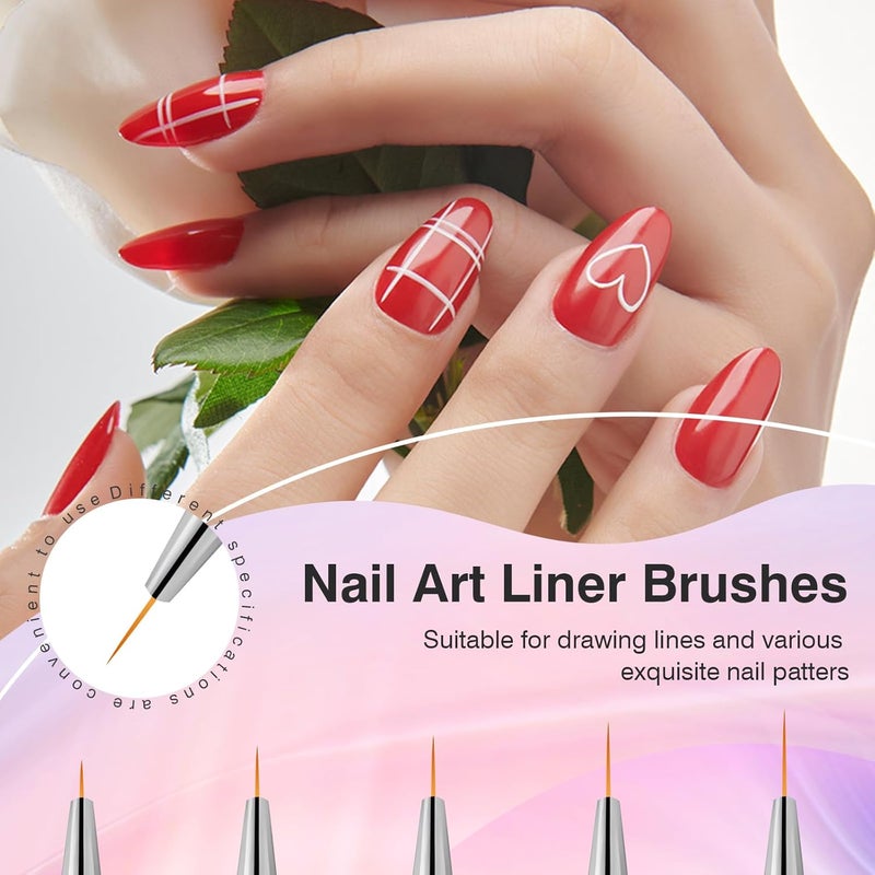 TOCOLES Nail Art Brushes 5PCS Nail Brush Set with Liner Brush and Dotting Pens for Home and Professional Salon Use - Image 5